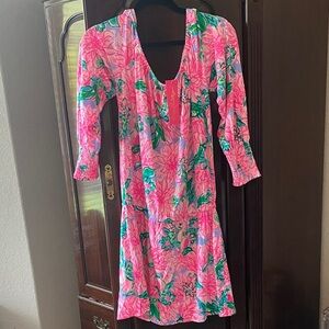 Lilly Pulitzer Vibrant Pink and Green Long Sleeve Dress